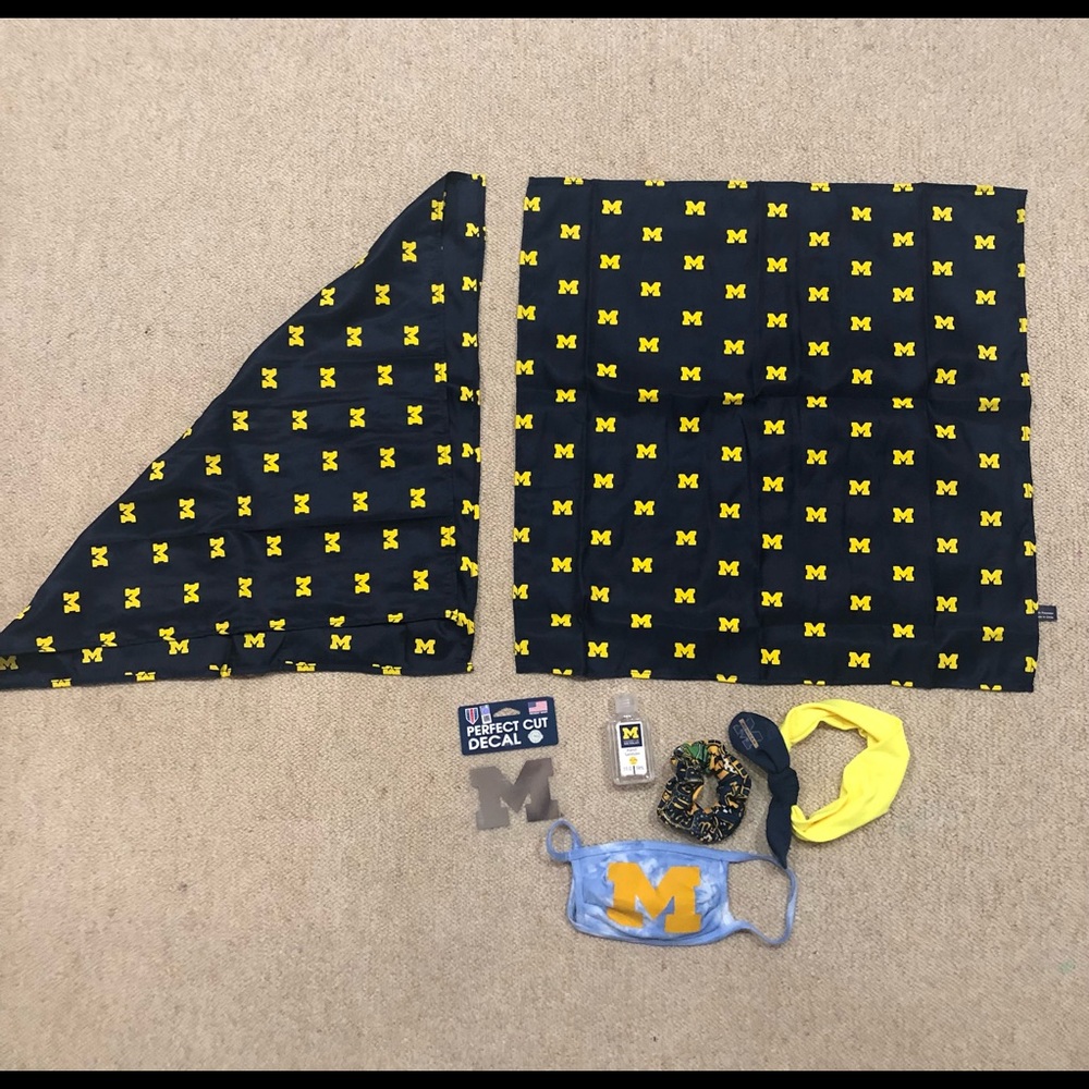 University of Michigan UMich tailgate lot w hair bands, bandana, car decal, mask